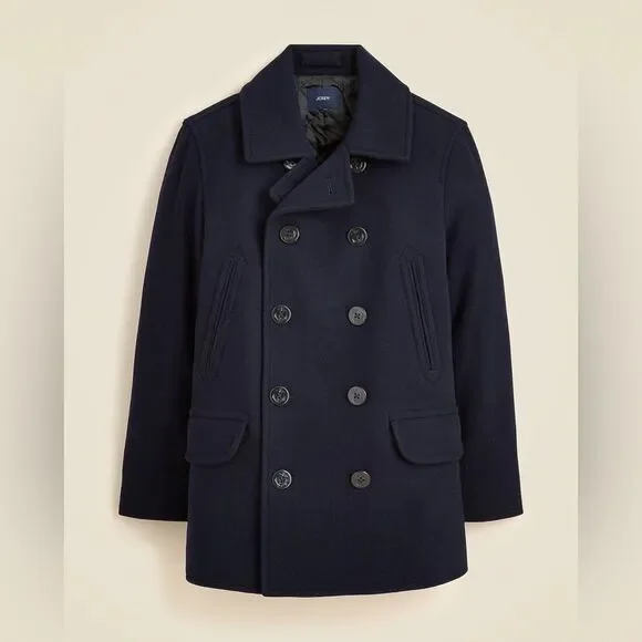 J Crew NWT Dock Peacoat Pea Coat Wool Navy Jacket Size Medium Classic Nautical