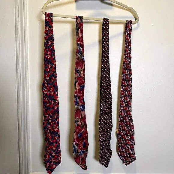 Lot 4 Stanley Blacker Men's Silk Neckties Abstract Geometric Red Blue USA