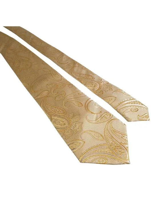 Paul Fredrick Mens Yellow Gold Paisley Necktie Silk Formal Business Wear Office