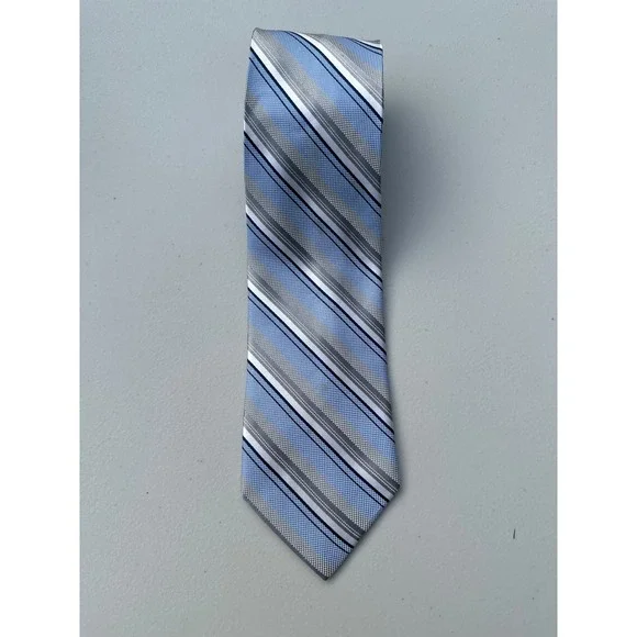 Jos A Bank Joseph Silk Tie Mens Blue Silver Grey Striped Formal Necktie 60x3.25
