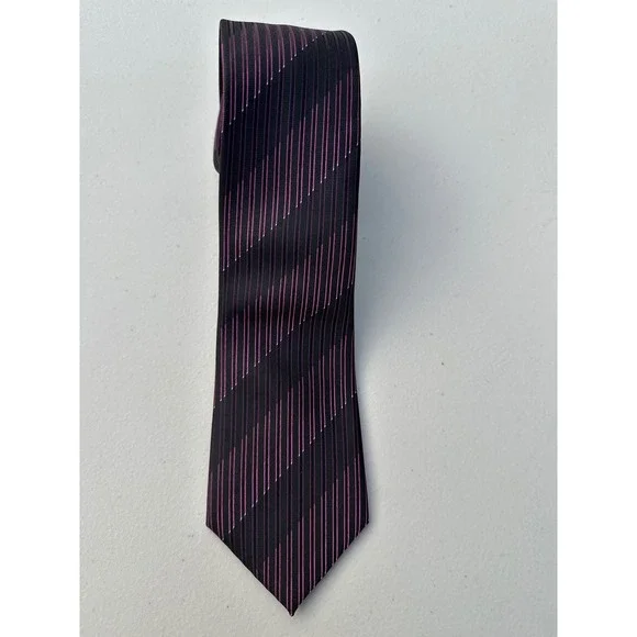 Little Black Tie Mens Necktie Black Pink Diagonal Striped Polyester RN43170