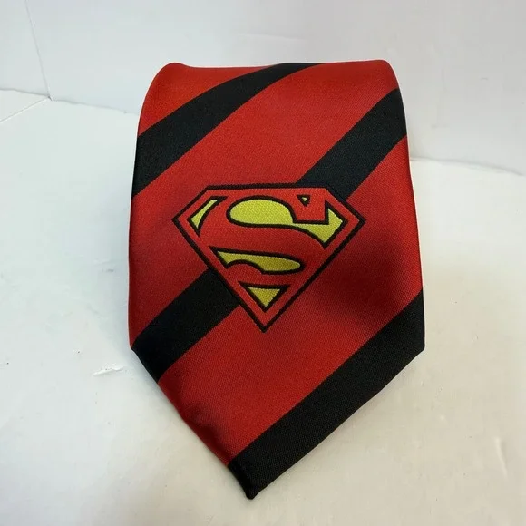 Superman DC Comics Red Black Striped Necktie Shield Logo Buckle-Down Mens Tie