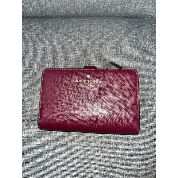 kate spade new york Zip-Around Wallet Burgundy Logo Zipper Credit Card Women