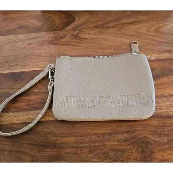 Steve Madden Wallet Wristlet Coin Purse Gray Faux Leather
