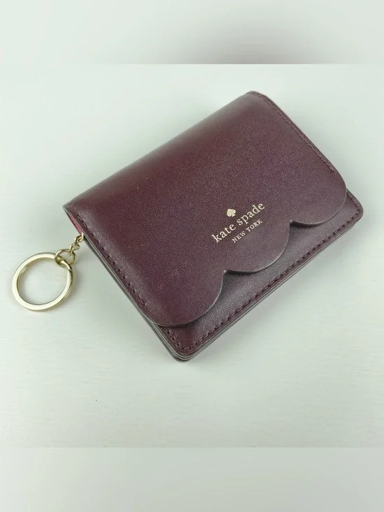 kate spade New York Plum Gemma Scalloped Card Mini Wallet w/ Key Ring ID Window