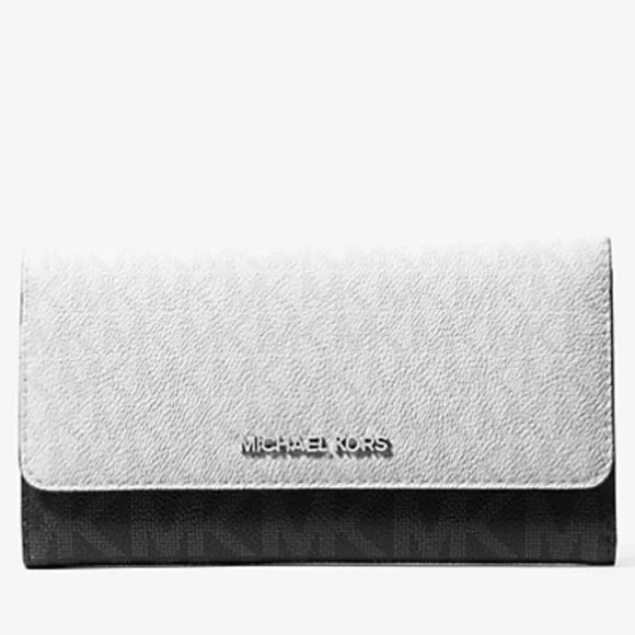Michael Kors Jet Set Travel Signature Logo Tri-Fold Wallet OPWHT MULTI NWT