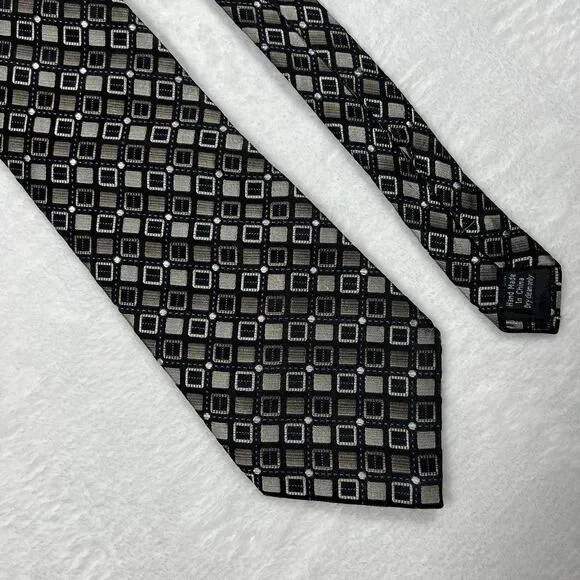 Joseph & Feiss Mens Necktie 100% Silk Black Gold Silver Geometric Handmade