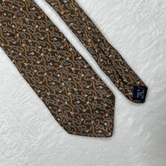 Sutter & Grant Mens Silk Necktie Tie Made in USA Brown Paisley All Silk