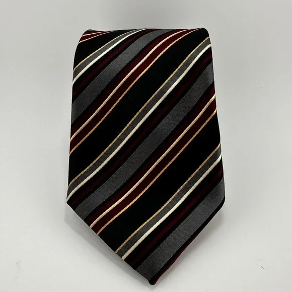 Bergamo New York Striped Necktie Black Gray Burgundy Gold 57