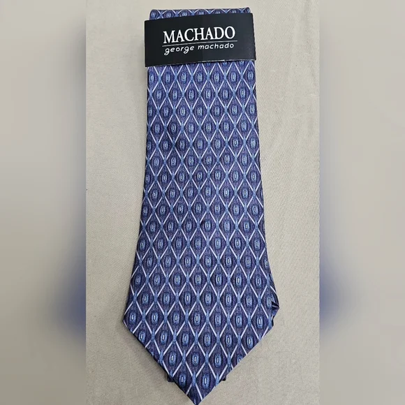George Machado Men's Silk Tie NWT Blue Purple Geometric Diamond Pattern Made USA