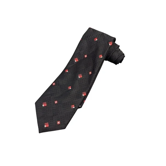 Christian Dior Necktie Mens Black Red Geometric Cravates Polyester Vintage 90's