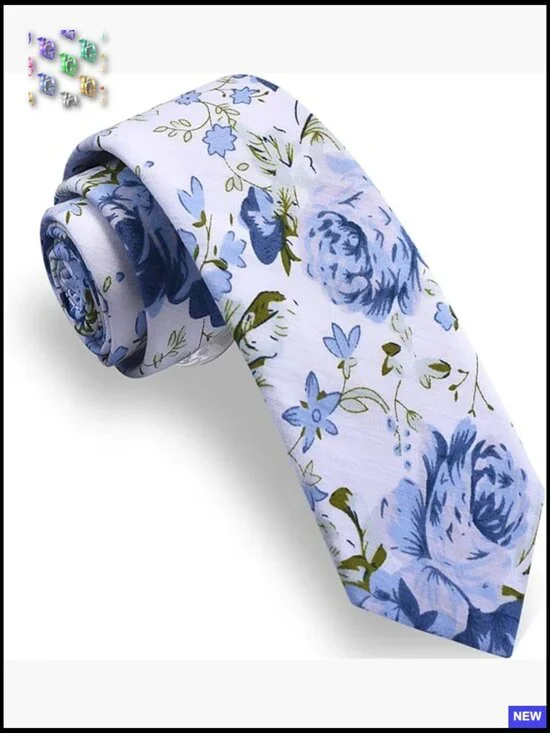 Floral Skinny Tie Slim Fit Cotton Necktie for Wedding Party Elegant