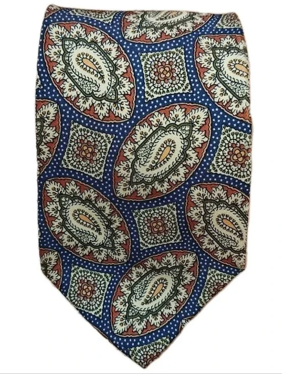 Giorgio Armani Cravette Italian Silk Mens Neck Tie Navy Brown Paisley W 4