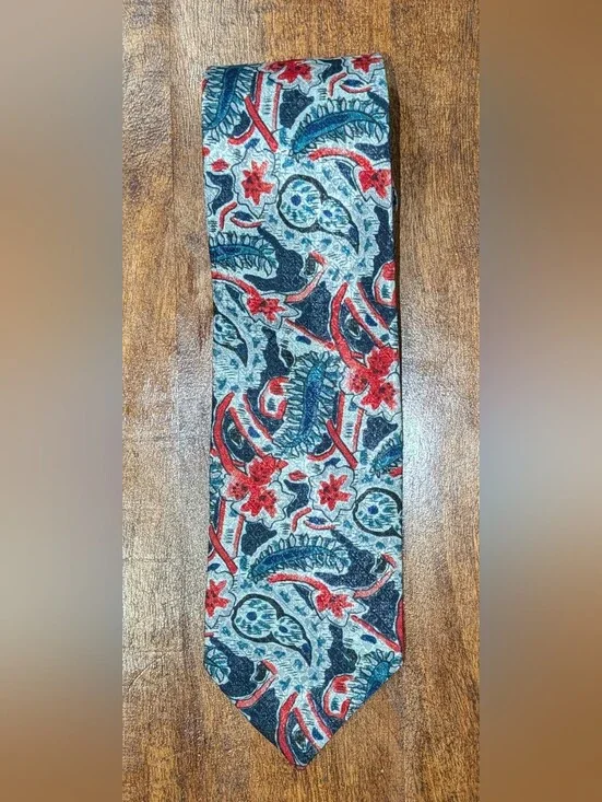 Vintage Mens Christian Dior Tie 1970s Abstract Print 70s Necktie Blue/Red/White.