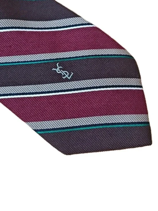 Vtg Yves Saint Laurent Devereaux Styles Italian Wool Silk Repp Neck Tie Striped
