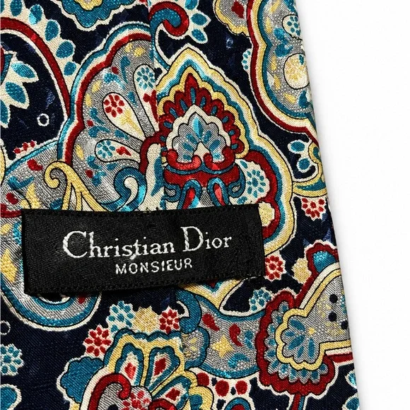 Christian Dior Paisley Silk Tie in Navy, Red, Teal & Gold