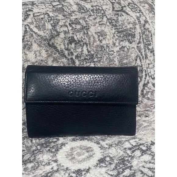Gucci Black Leather French Trifold Wallet