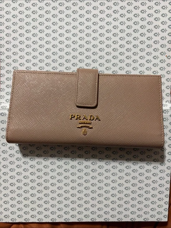 Prada Saffiano Leather Wallet in Taupe Box and Dust Bag included