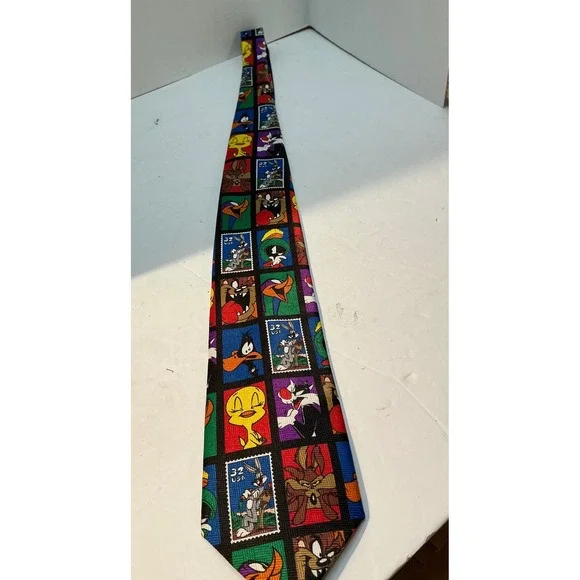 Warner Bros‎ Vintage 90s Looney Tunes Stamp Collection Tie OS Novelty 1997