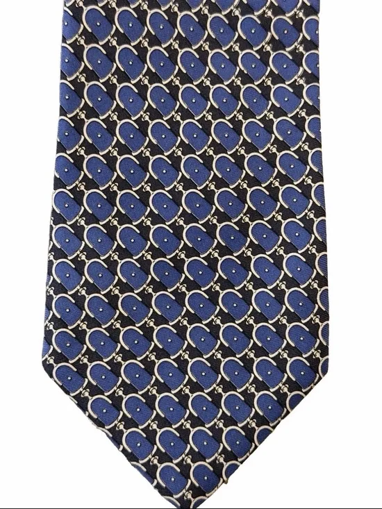 Vintage Brooks Brothers Makers Blue Geometric Medallion Silk Tie USA 4”