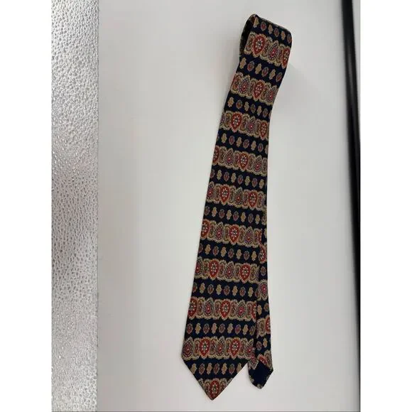 Brooks Brothers Makers Silk Medallion Tie Navy Red Gold Made in USA