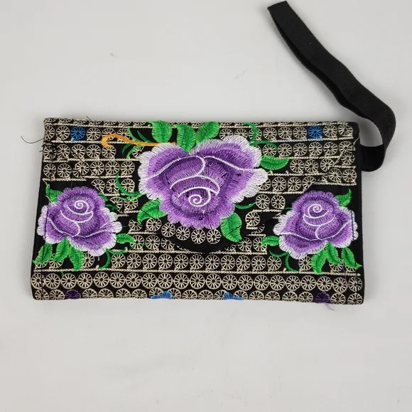 Wallet Embroidered floral multicolor 100% mexican art  Handmade/ cartera bordada