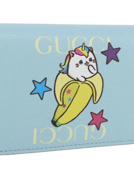 GUCCI Bananya Collaboration Compact Wallet Light Blue 701009 2067 Auth 171852M