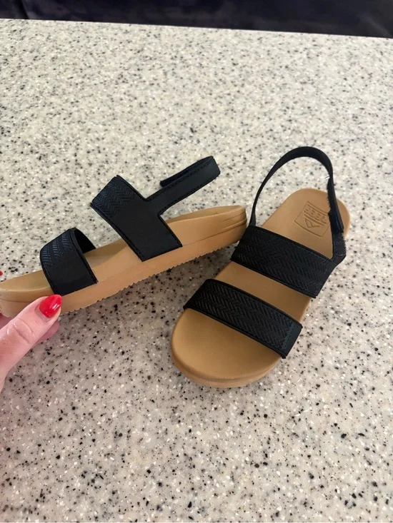 Reef Kids Black Strap Sandals with Tan Footbed