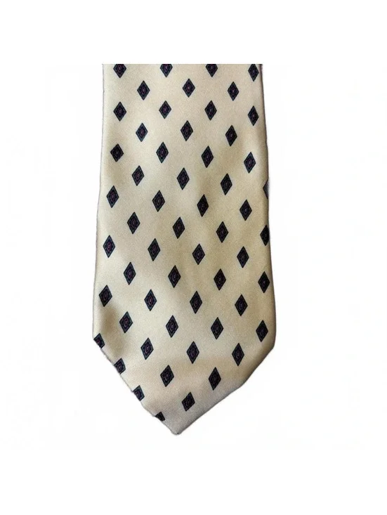 Paco Rabanne Paris Mens Silk Tie Yellow Geometric Diamond Hand Made in Italy