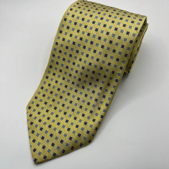 Brooks Brothers Makers Tie Silk Yellow Blue Geometric Necktie