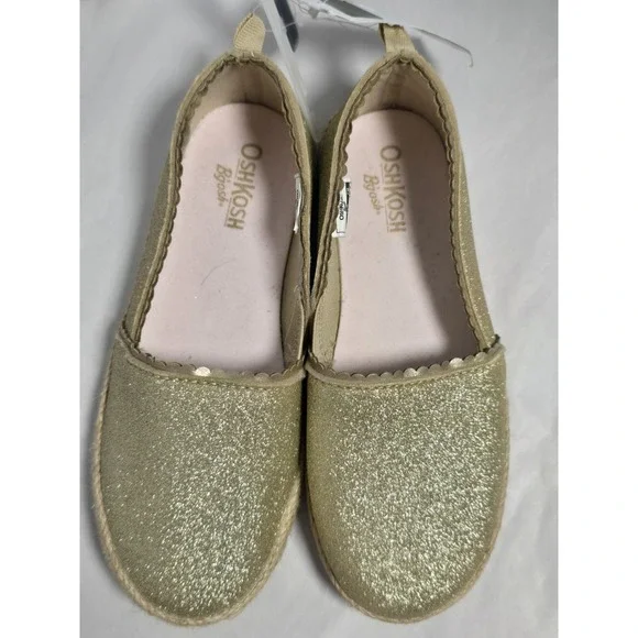 Osh Kosh B'gosh Belle Gold Glitter Sparkle Slip On Espadrille Shoes Adorable 1‎