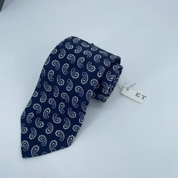 Eton Tie Mens One Size Blue White Paisley‎ Silk Classic Fit Necktie England Made
