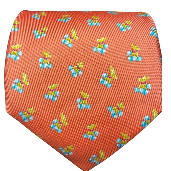 Talbots Handmade Silk Novelty Print Necktie Orange USA Men's 3.75