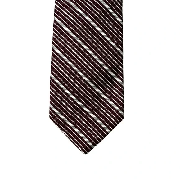The Custom Shop Mens Silk Tie Burgundy White Diagonal Striped Formal Necktie