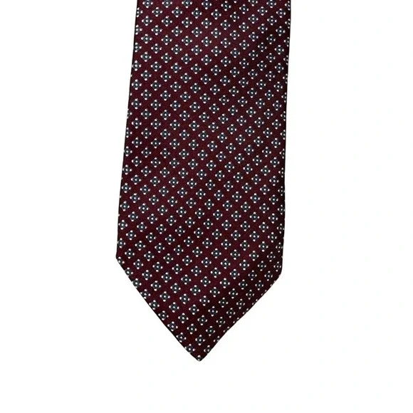 Britches of Georgetowne Mens Silk Tie Burgundy Blue Geometric Diamond Italy 59in
