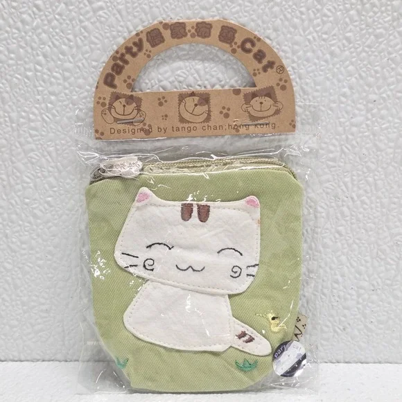 Tango Chan Party Cat White Cat Green Change Coin Purse