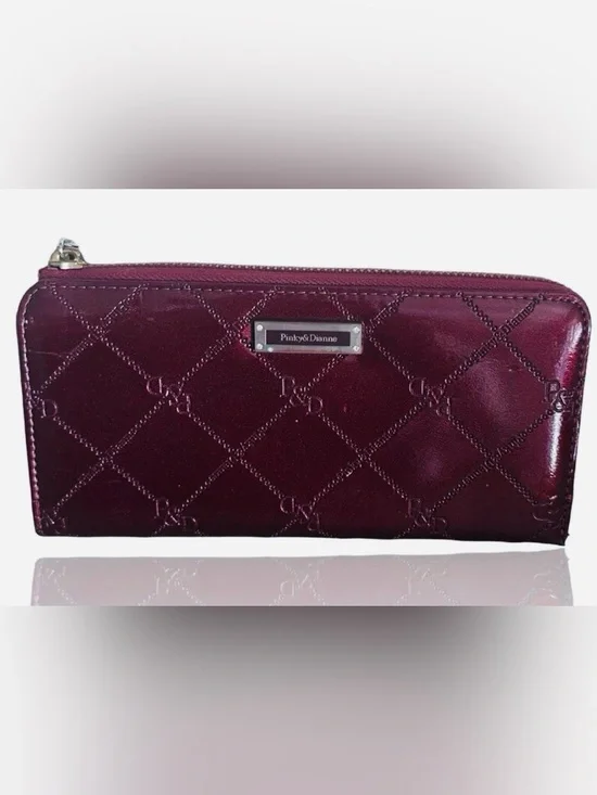 Pinky & Dianne Patent Leather Elegant Burgundy Wine Long Zipper Wallet