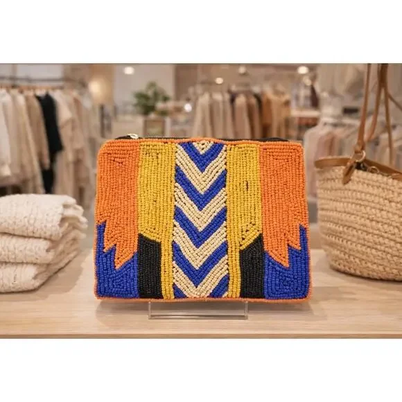 Kay Lee Boho Orange Beaded Coin Purse New