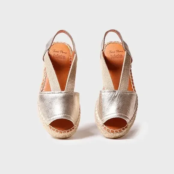 Toni Pons Eli-P Girl's Espadrille Sandals in Metallic Gold Slingbacks Size 2.5