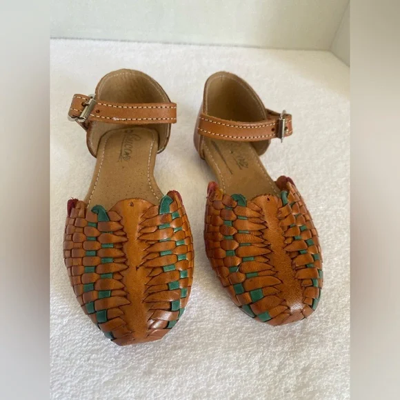 Brown‎ and Green Woven Leather Sandals