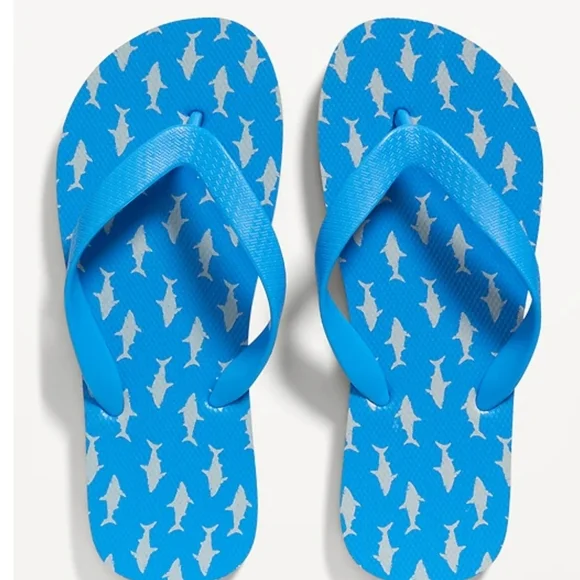 Old Navy 3 Pairs, Blue Shark-Print, BLK, Gray, Kids Flip Flops