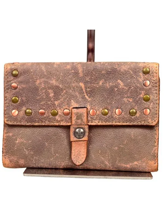 Patricia Nash Brown Italian Leather Studded Trifold Wallet