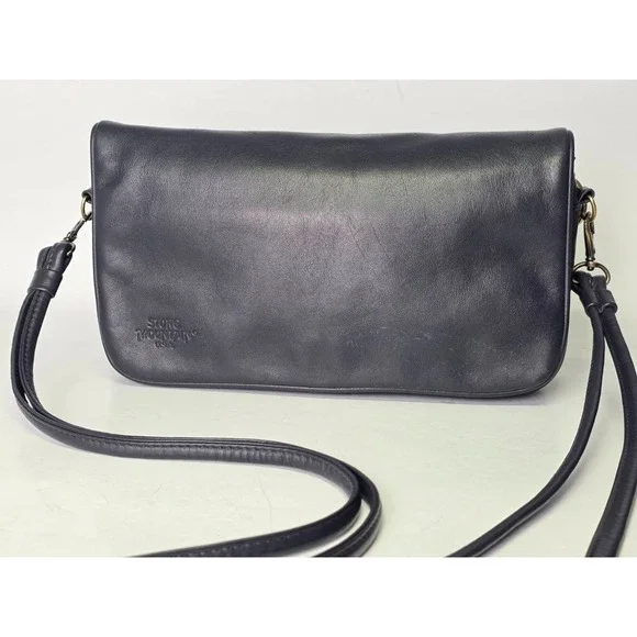 Stone Mountain Women's Purse Handbag Bag Navy Leather Pockets‎ Zip Close