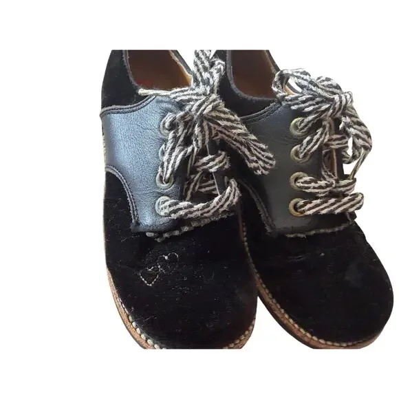 Vintage Buster Brown Black Velvet Leather Saddle Oxford Lace up Kids 9 Retro