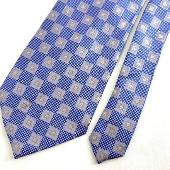 Andrew Fezza Tie Blue Purple Geometric Silk Stain Resistant Handmade 1877