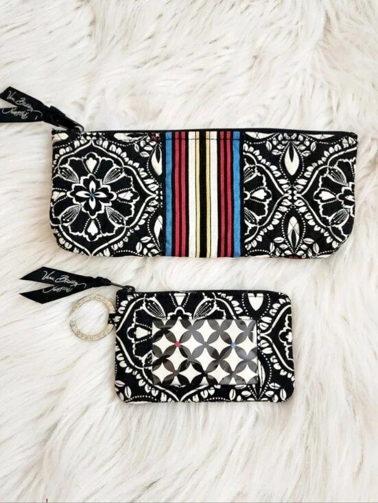 Vera Bradley Black White Paisley Wallet & Makeup Bag Bundle Set