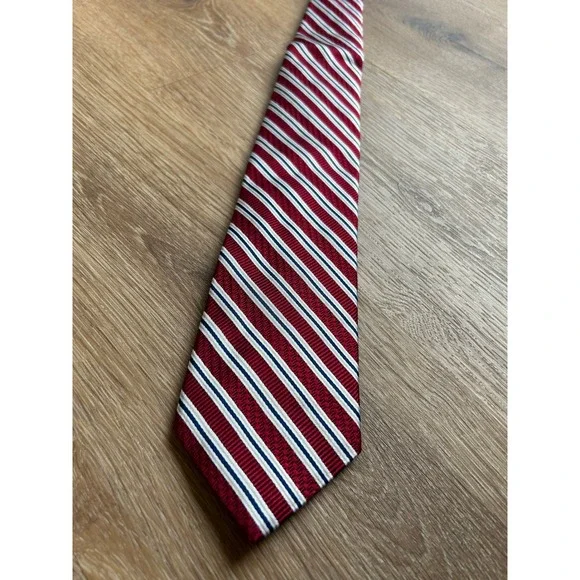 Brooks Brothers Mens Silk Necktie Burgundy Navy White Rep Stripe Made in USA