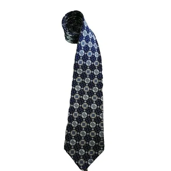 Henry Grethel Mens Tie Black Geometric Print 100%‎ Italian Silk