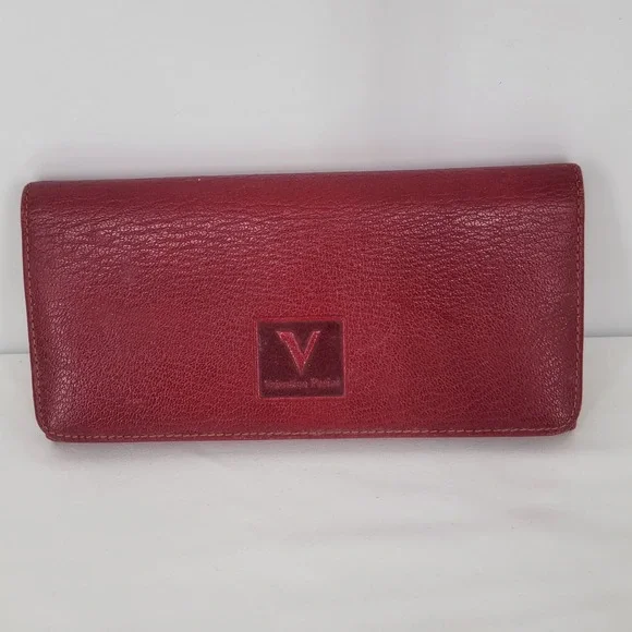 Valentino Pasini Red Leather Long Kiss Lock Wallet Gold Tone Hardware