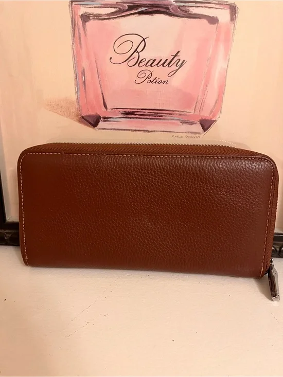 Lavemi Brown Genuine Leather RFID Blocking Zip-Around Wallet/Wristlet